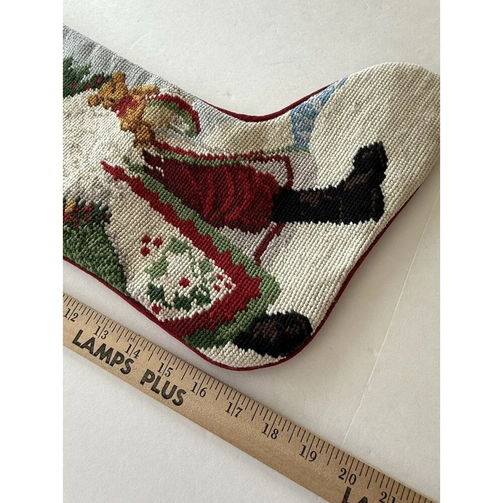 Lynn Haney Santa Teddy Bear Holly Handcrafted Needlepoint Stocking Style SK010LH